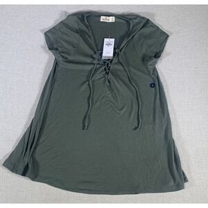 New Hollister Green Top Short Sleeve Drawstring‎ Close Size Small